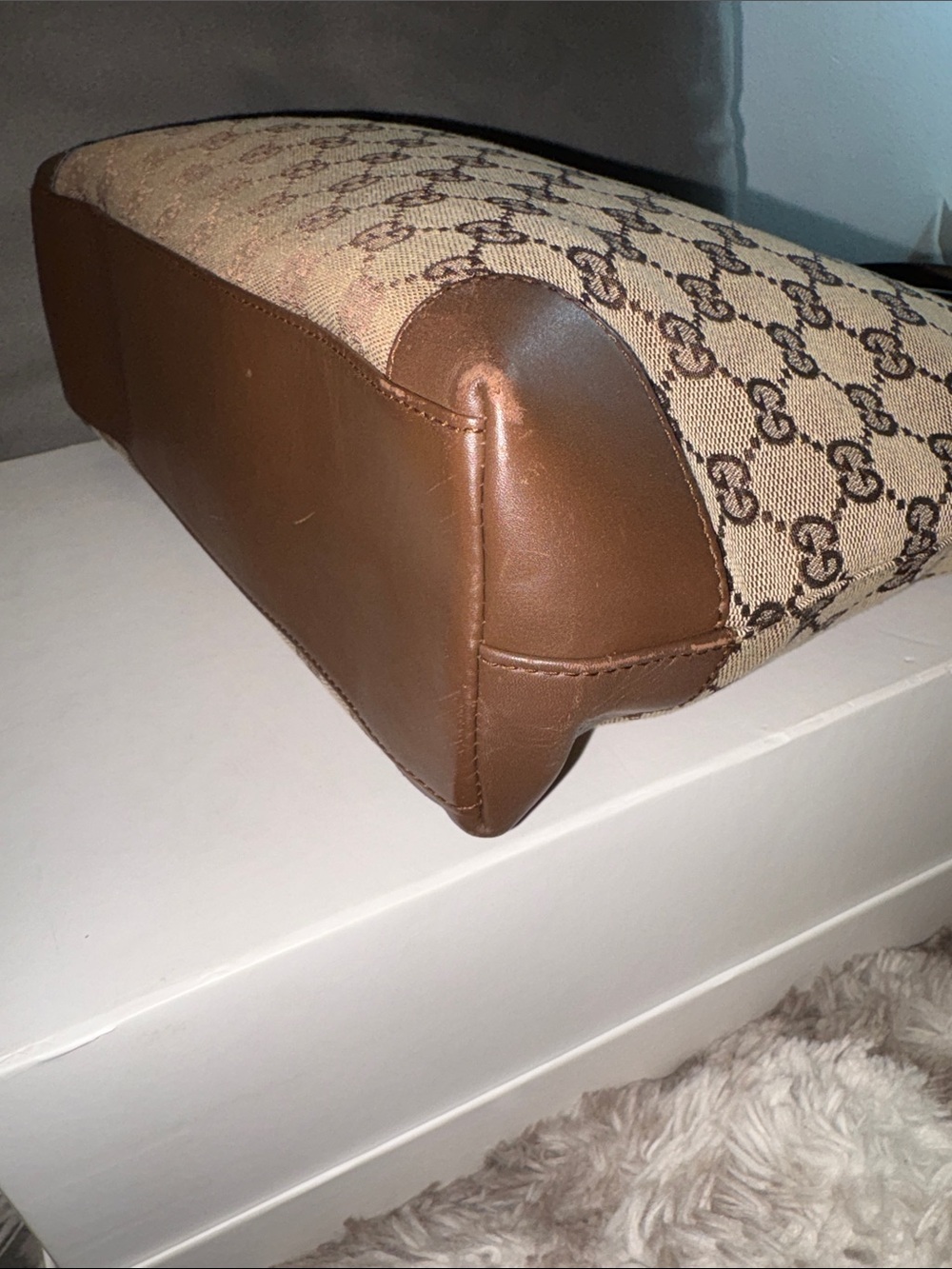 Gucci Beige GG Canvas Tote with Brown Leather Trim - Picture 5 of 12